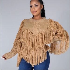 Fringed Tan Sweater